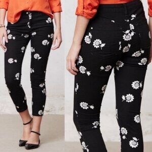 Anthropologie Daisy Print Black Skinny Pant Size 25 Pilcro Floral Jeans Bohemian